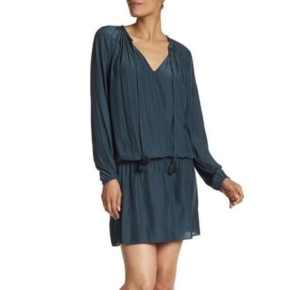 Ramy Brook London Slate Grey Silky Long‎ Sleeve Dress